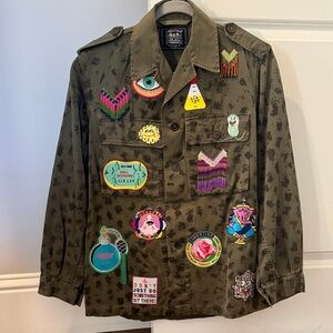 LIBERTINE Olive Green Patchwork Jacket with Colorful Embroidered Patches